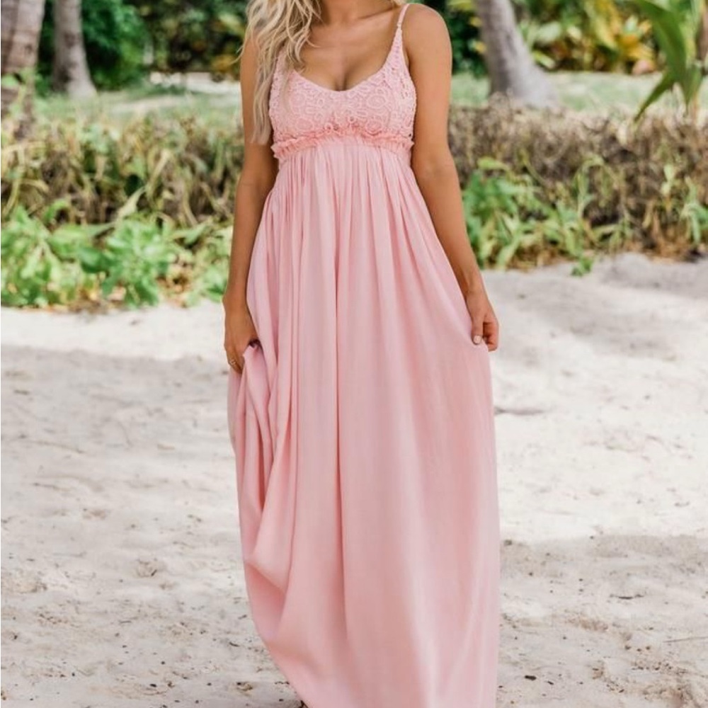 WISHLIST APPAREL Rose Pink “Once in a lifetime” Dress L Flowy Feminine Wedding